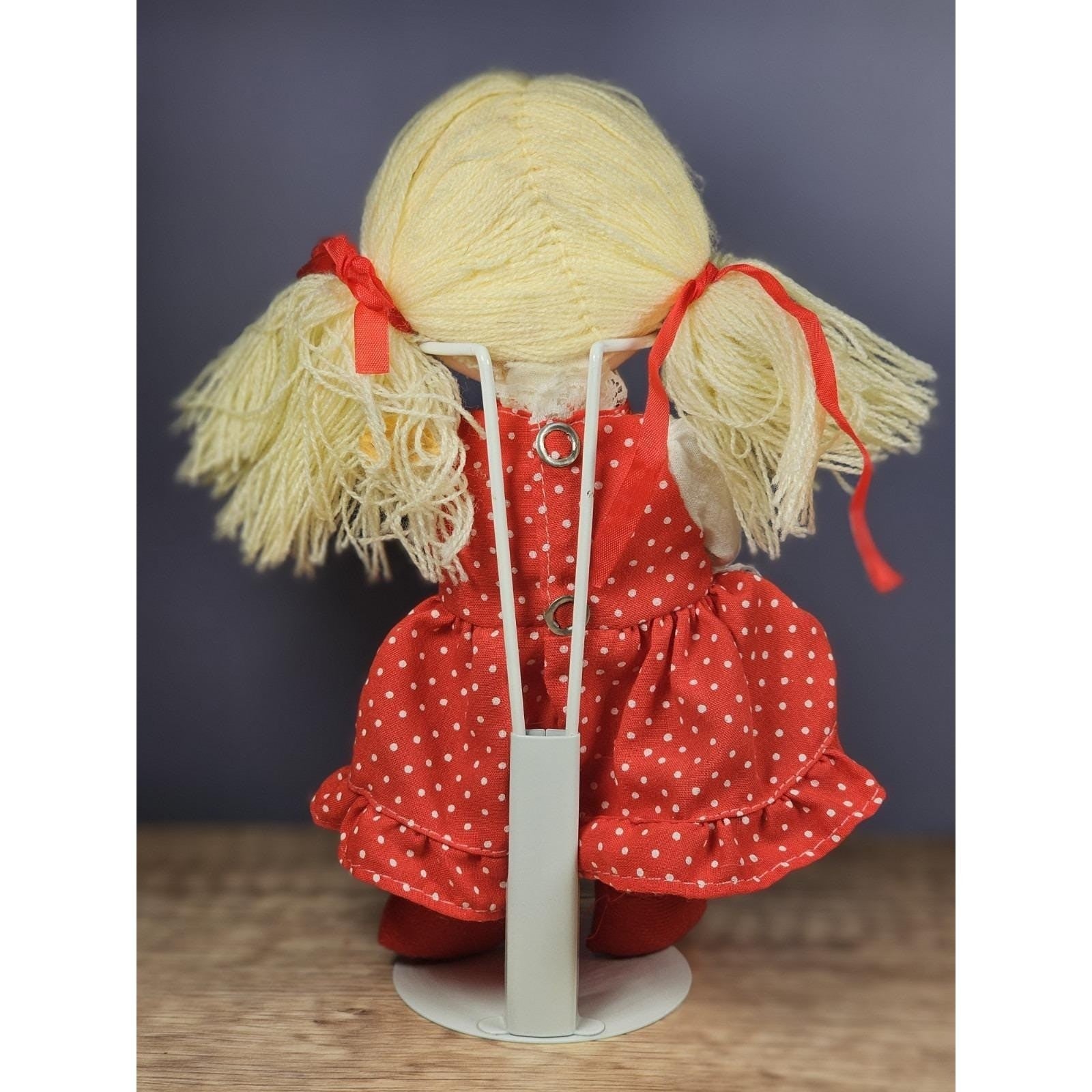 Vintage Rag Doll Red Polka Dot Dress Cloth Doll Heart Tag