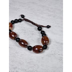 Red Orange Agate Style Beaded Bracelet Adjustable Cord Black Beads