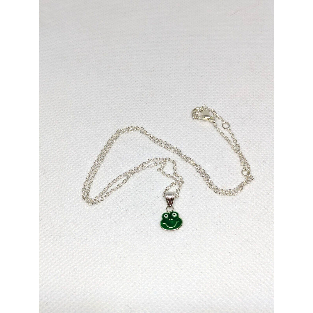 Vintage Sterling Silver Frog Pendant Necklace 16 Inch Chain