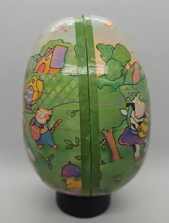 Vintage Paper Mache Egg Rabbit with Wheelbarrow Full of Eggs