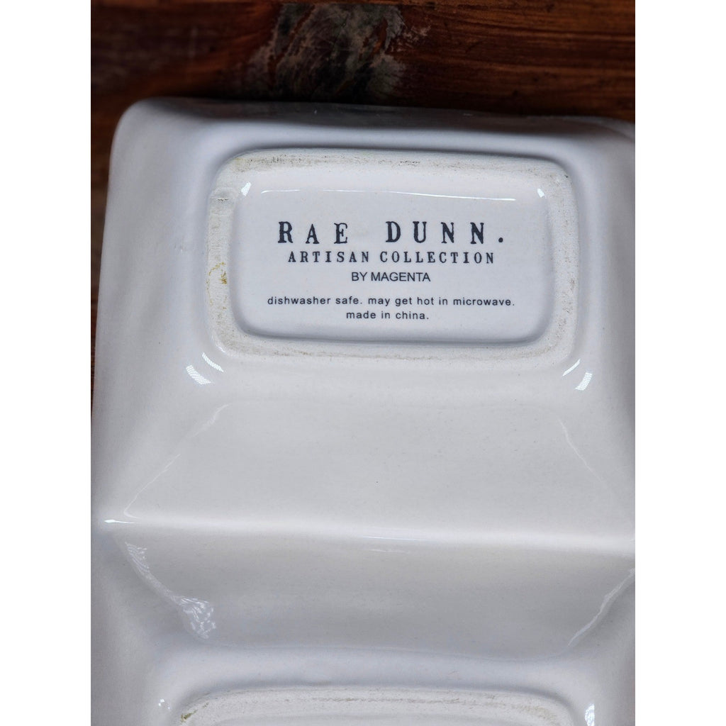 Rae Dunn SWEET SALTY Divided Serving Dish White Farmhouse Tray