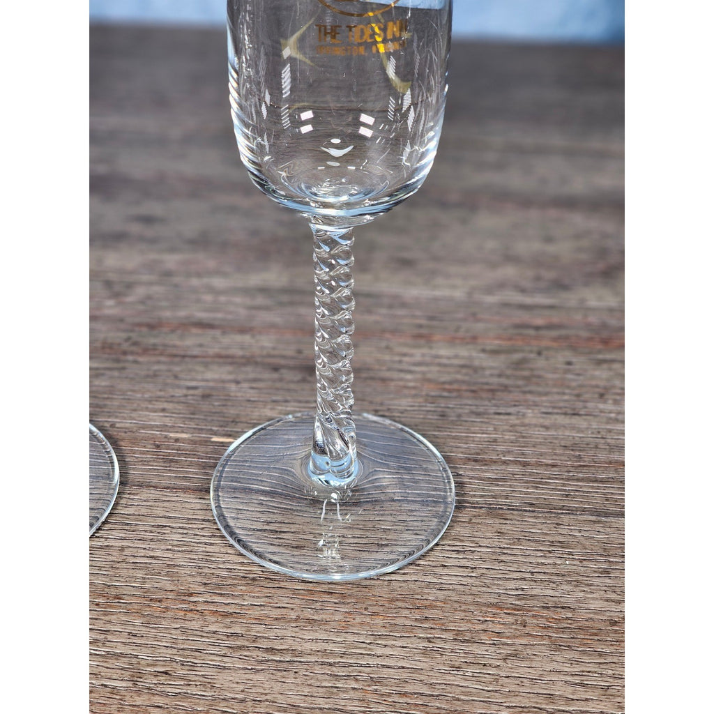 Vintage The Tides Inn Champagne Flutes Twisted Stem Glasses Set of 2