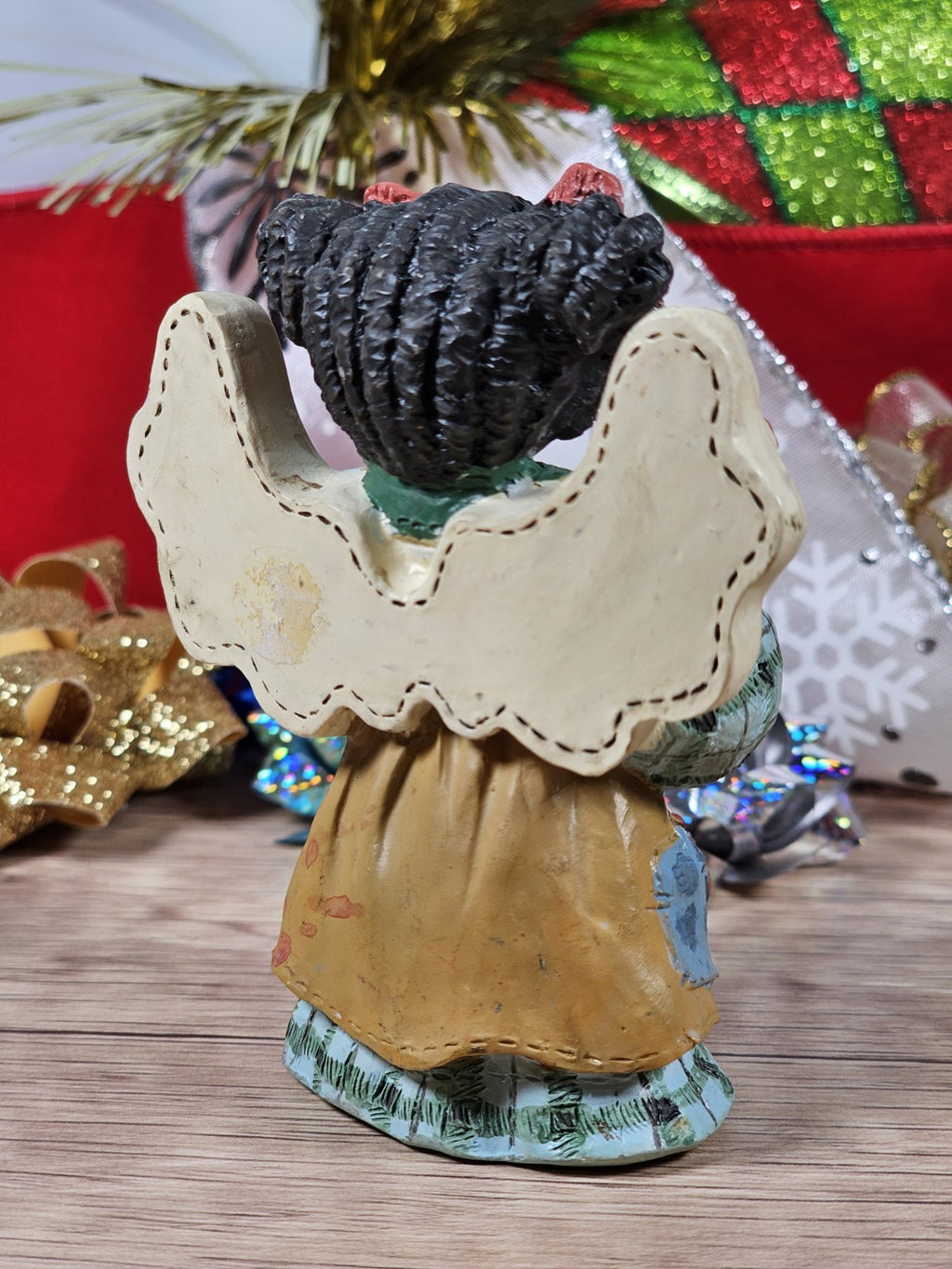 Vintage 90s Angel Figurine Holding Birdhouse 3"