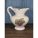 Vintage Ceramic Pitcher with Grape Design | White Pottery Vase Creamer