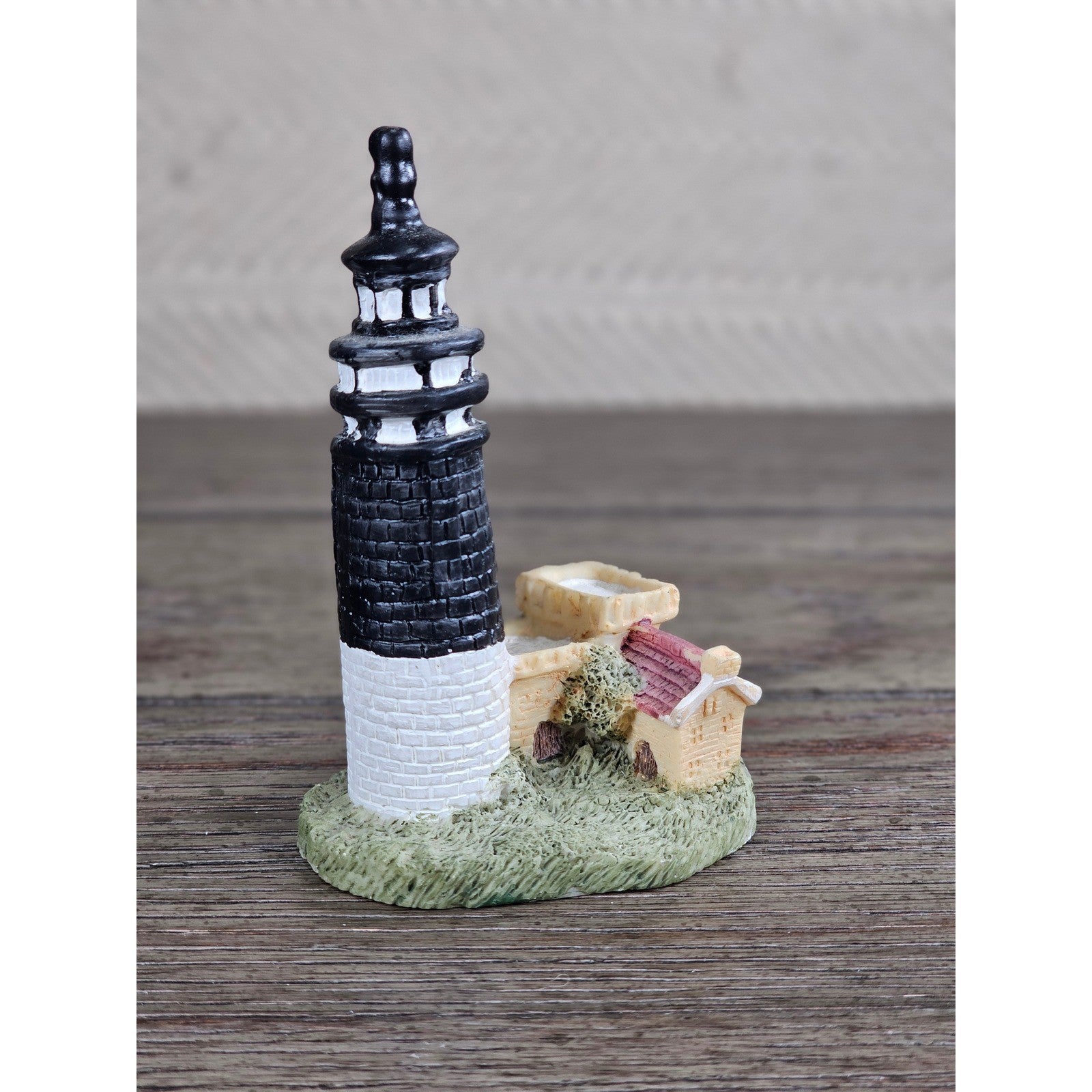 Vintage Mini Lighthouse Figurine Black White Coastal Decor Nautical Shelf Art