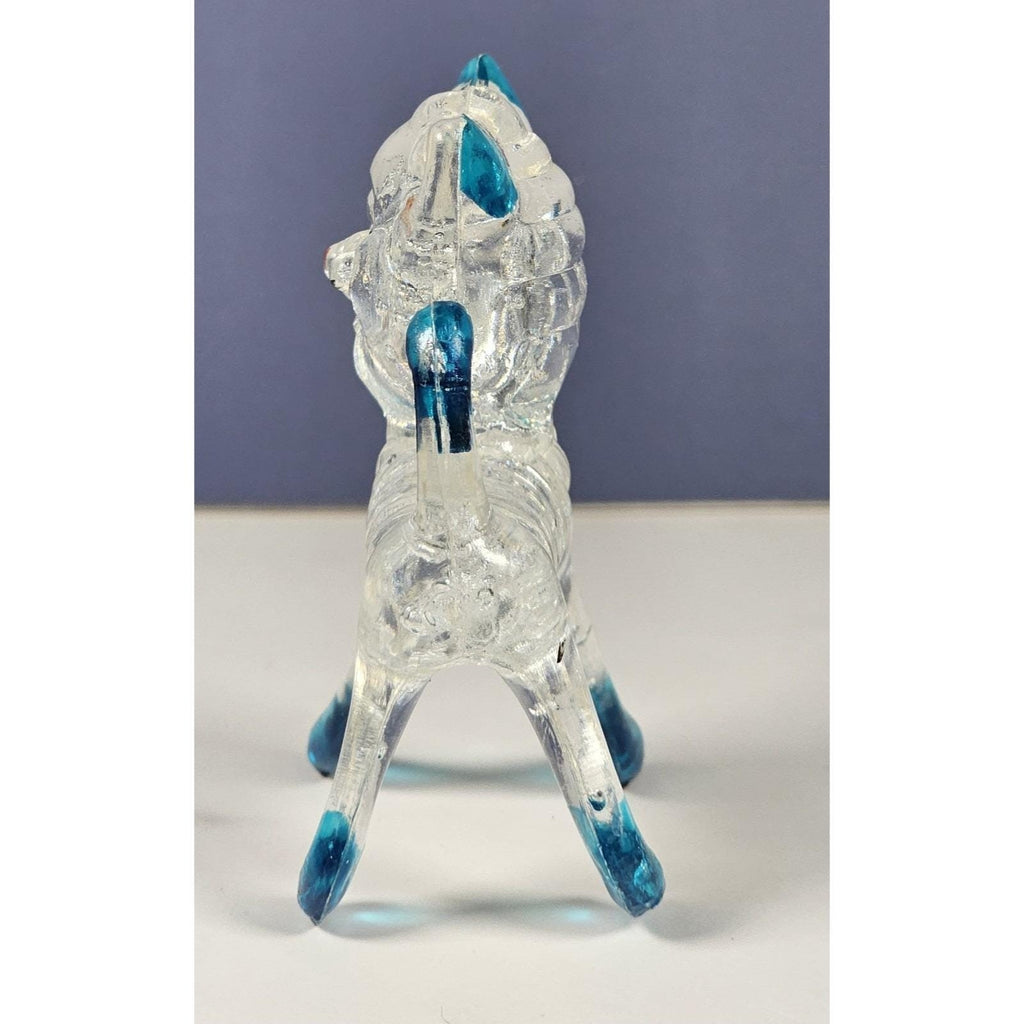 Vintage Lucite Cat Figurine Clear Blue Accents Hong Kong