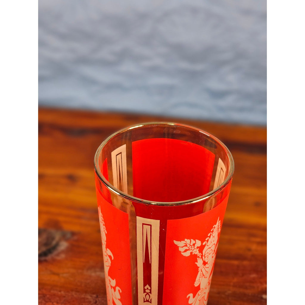 Vintage Culver Thai Goddess Highball Glass | Red & 22K Gold Barware