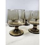 Mid Century Smokey Glass Goblets Set of 6 Vintage Footed Wine Glasses