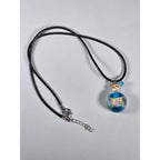 Glass Bottle Pendant Necklace Blue Floral Cork Vial Charm Necklace