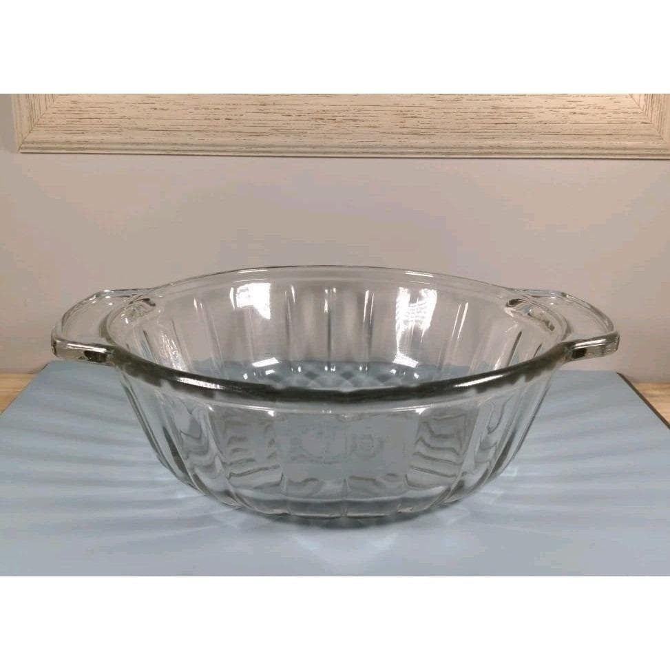 Vintage Clear Glass Handled Bowl Ribbed Glass Serving Bowl