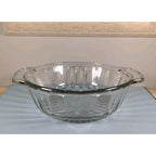 Vintage Clear Glass Handled Bowl Ribbed Glass Serving Bowl