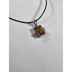Vintage Stained Glass Locket Necklace Religious Pendant Charm