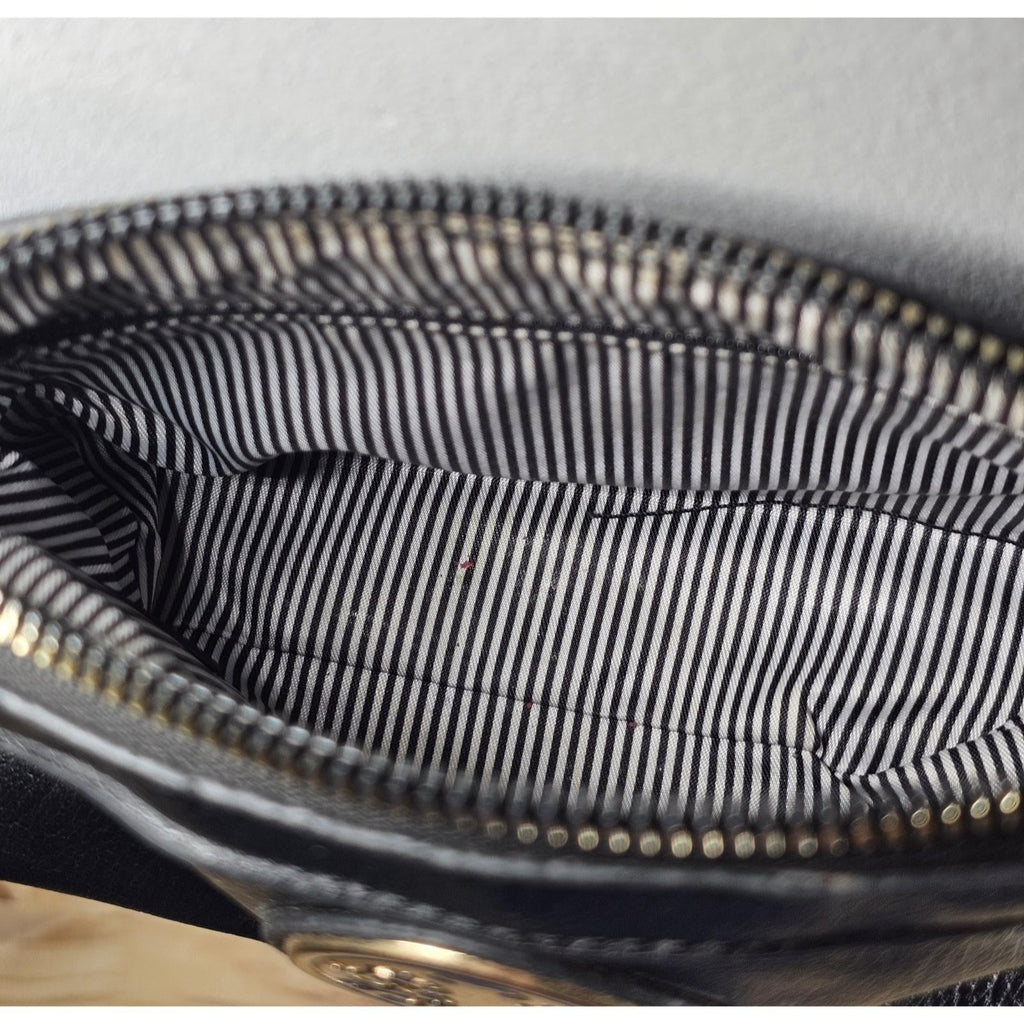 Black Leather Purse Gold Chain Strap Vintage Crossbody Bag