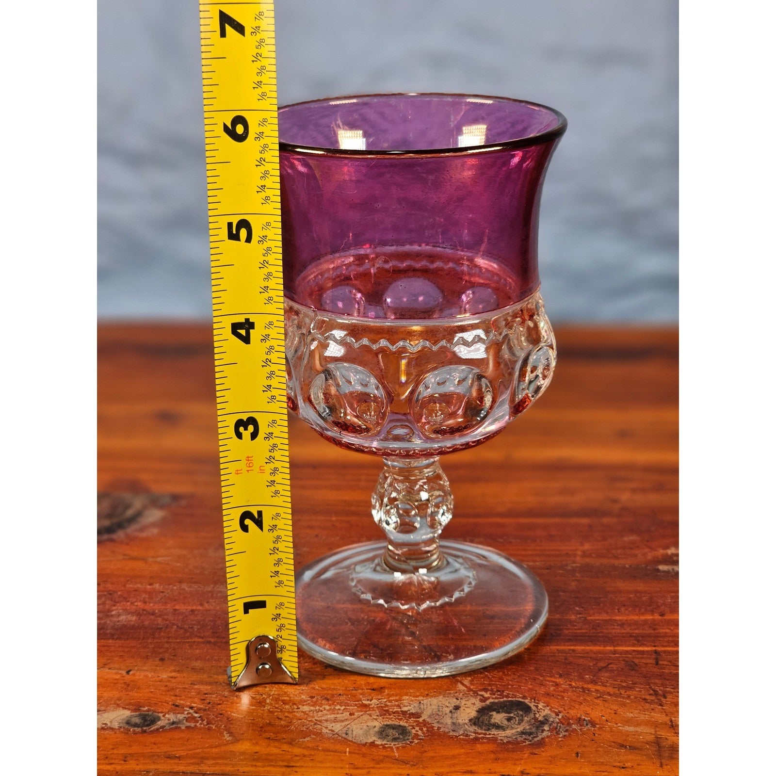Vintage Amethyst Overlay Hobnail Wine Glass Purple Crystal Goblet