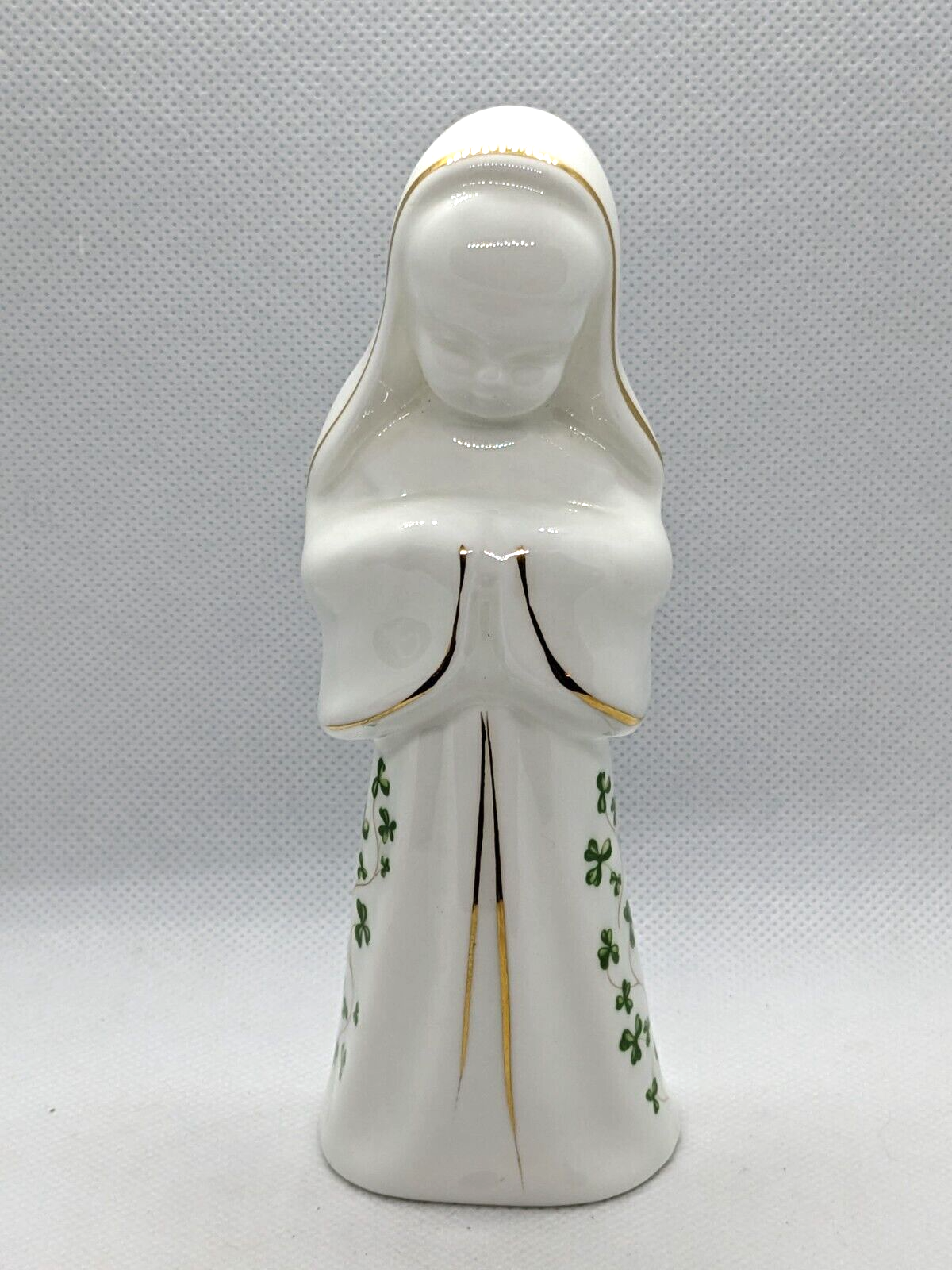 Vintage Royal Tara Fine Bone China Praying Nun Figurine Shamrock Gold Trim