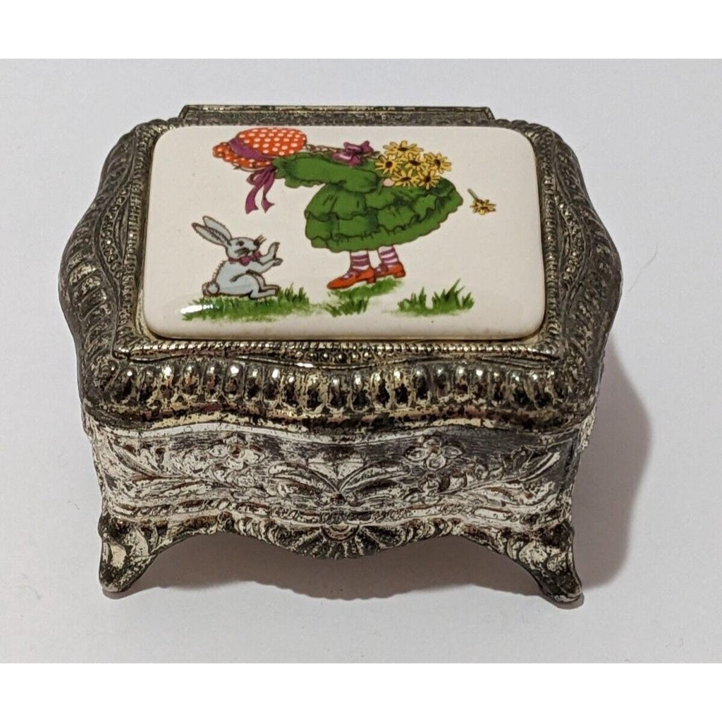 Vintage Silver Plated Trinket Box Red Felt Japan