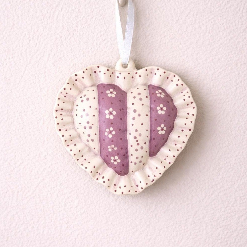 Vintage Heart Ornament Pink Floral Ceramic 1987 Christmas Decor