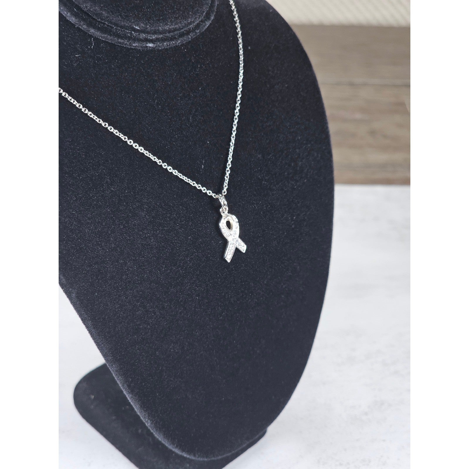 Vintage Sterling Silver Ribbon Pendant Necklace Small Charm