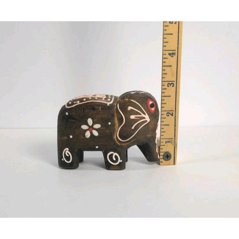 Small Wooden Hand Carved Elephant Figurine 3.5 x 2.5 Inch Decor