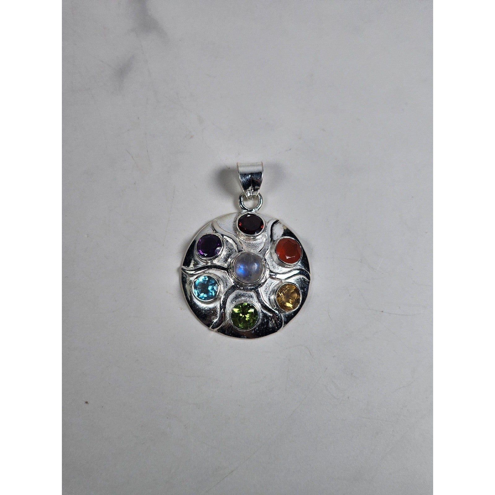 Vintage Sterling Silver Multistone Pendant .925 Artisan Style No Chain