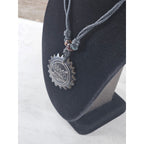 Vintage Carved Black Pendant Necklace Sunburst Lotus Design