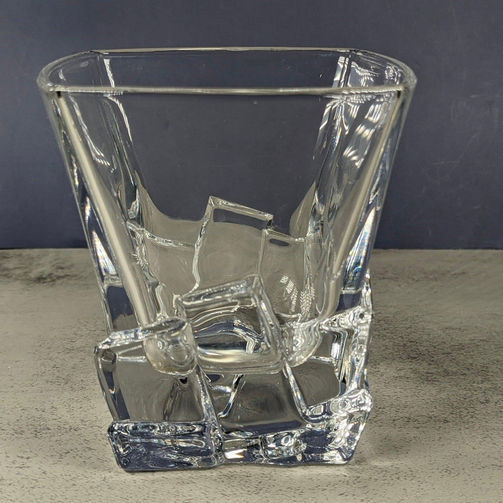 Vintage Heavy Glass Rocks Glasses Set of 4 Ice Cube Base Tumblers