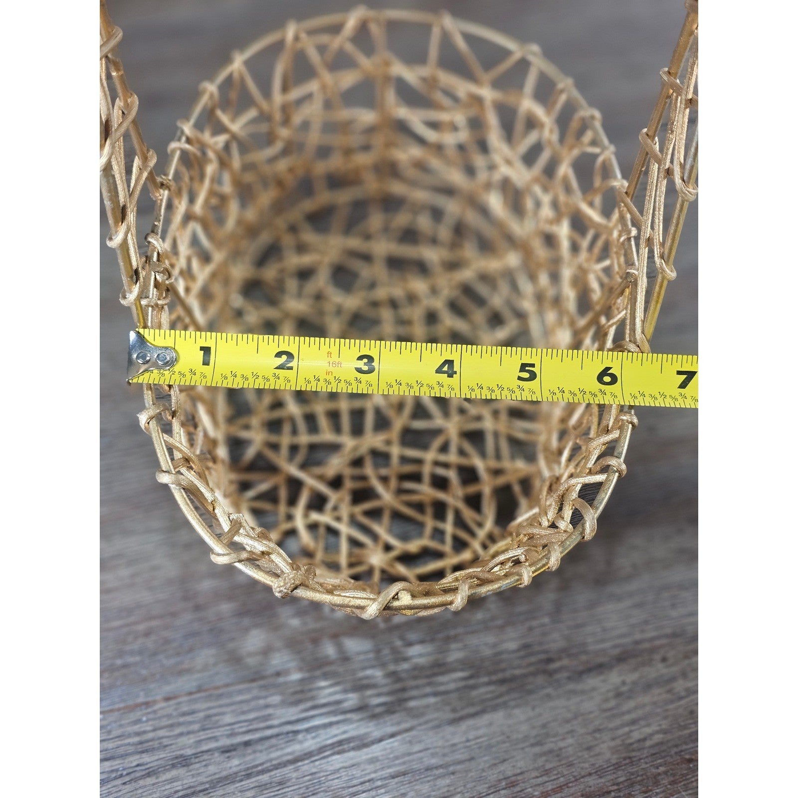 Vintage Gold-Tone Metal Wire Basket with Handle | Decorative Storage Basket
