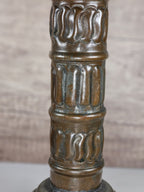 Antique Tinned Copper Candlestick Holder Ornate Embossed Design 12" Tall