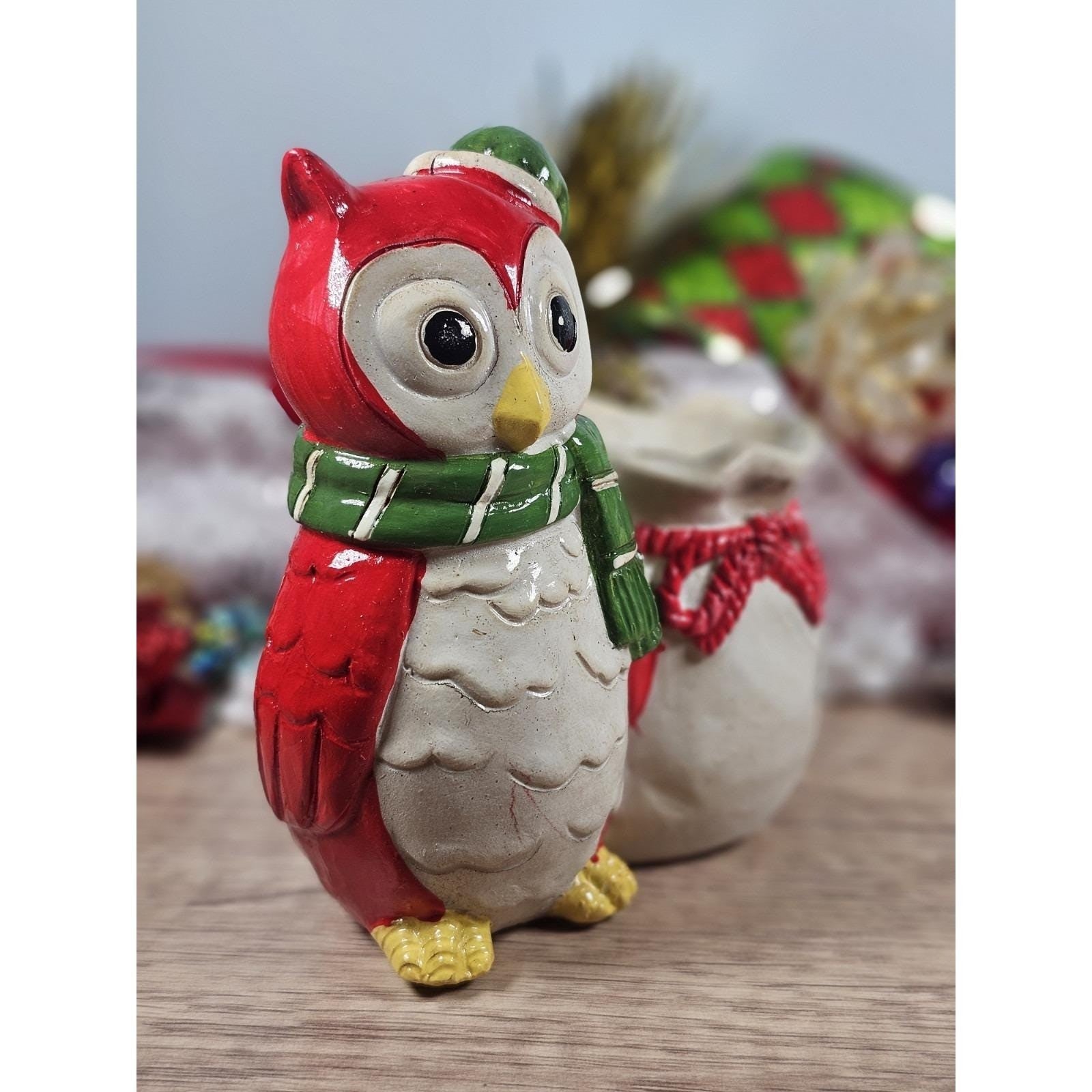Vintage Owl Planter Figurine 1980s Christmas Decor 5.5 Inch