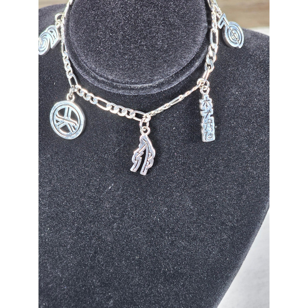 Vintage Southwestern Charm Bracelet Silver Tone Figaro Chain