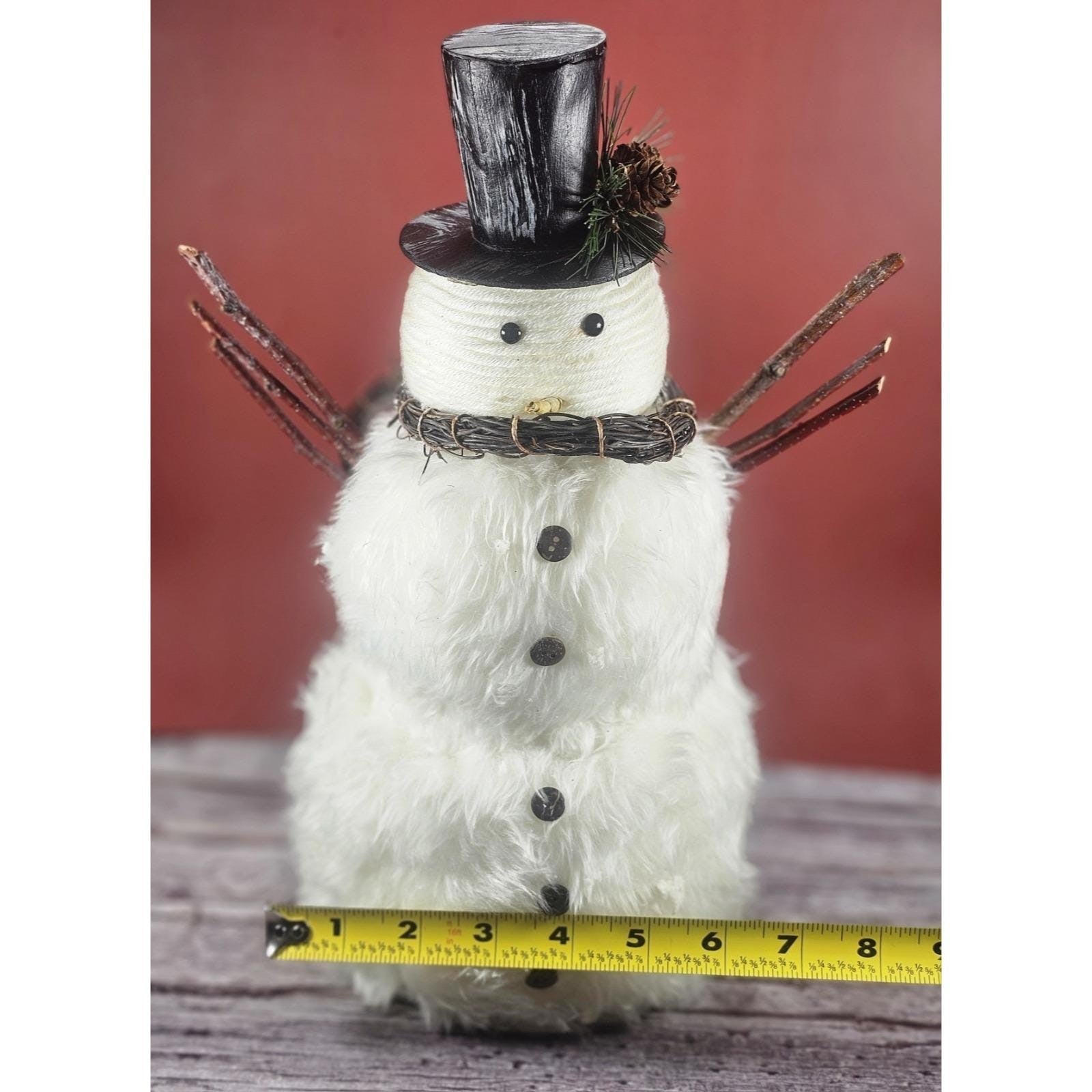 Rustic Snowman Figurine with Twig Arms Wreath Scarf Winter Decor