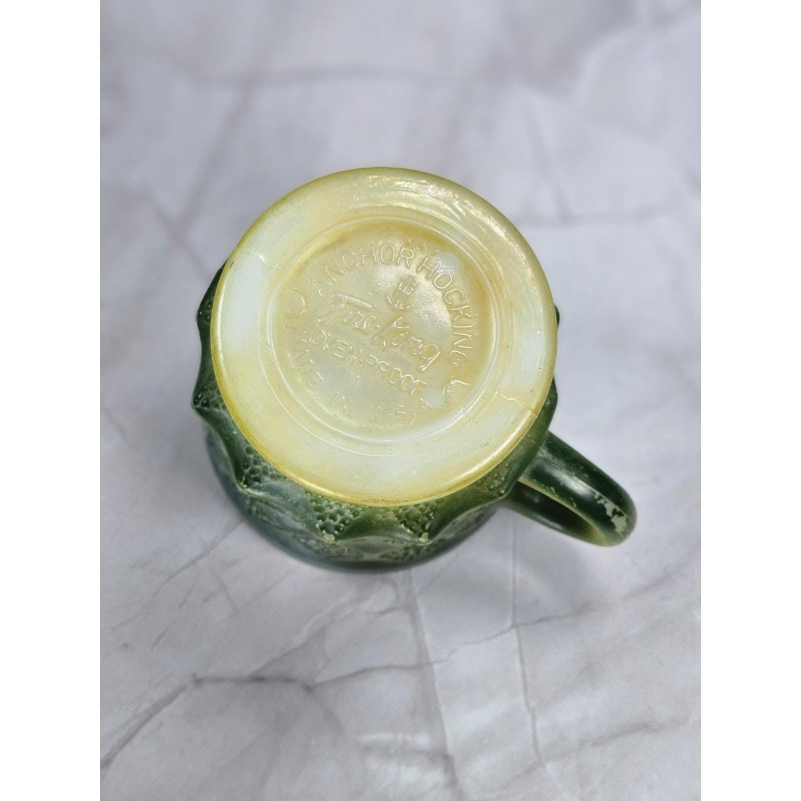Vintage Anchor Hocking Fire King Kimberly Green Mug Milk Glass USA