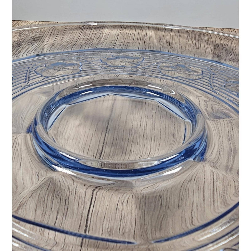 Vintage Anchor Hocking Blue Chip and Dip Plate Glass Serving Tray