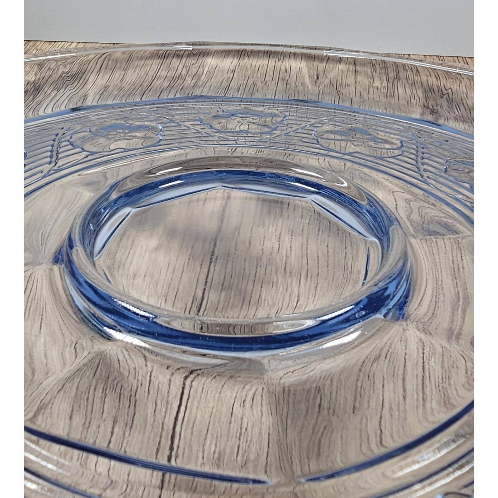 Vintage Anchor Hocking Blue Chip and Dip Plate Glass Serving Tray