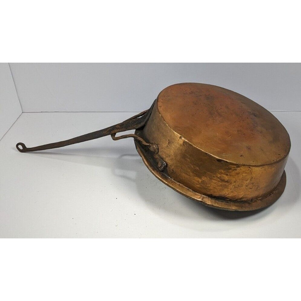 Vintage Copper Skillet with Wrought Iron Handle Rustic Hanging Pan Decor