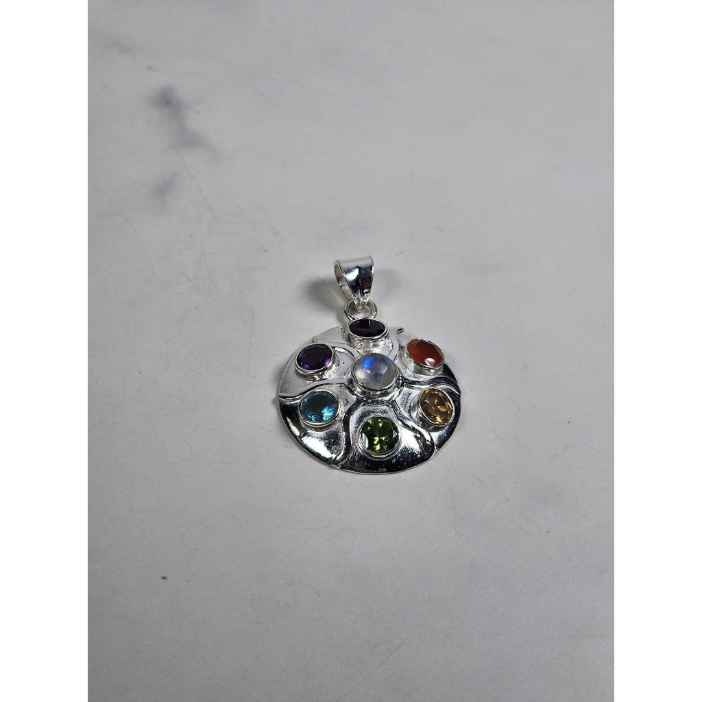 Vintage Sterling Silver Multistone Pendant .925 Artisan Style No Chain