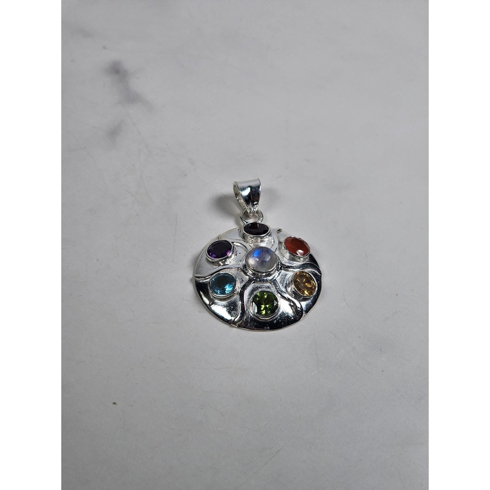 Vintage Sterling Silver Multistone Pendant .925 Artisan Style No Chain