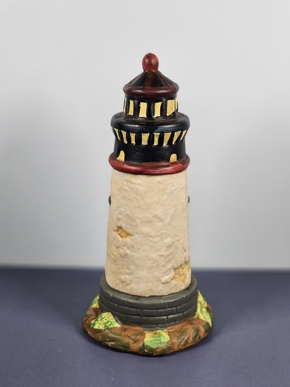 Vintage Ks Collection Beige-colored Plaster Blue Brick  Lighthouse 6" Tall