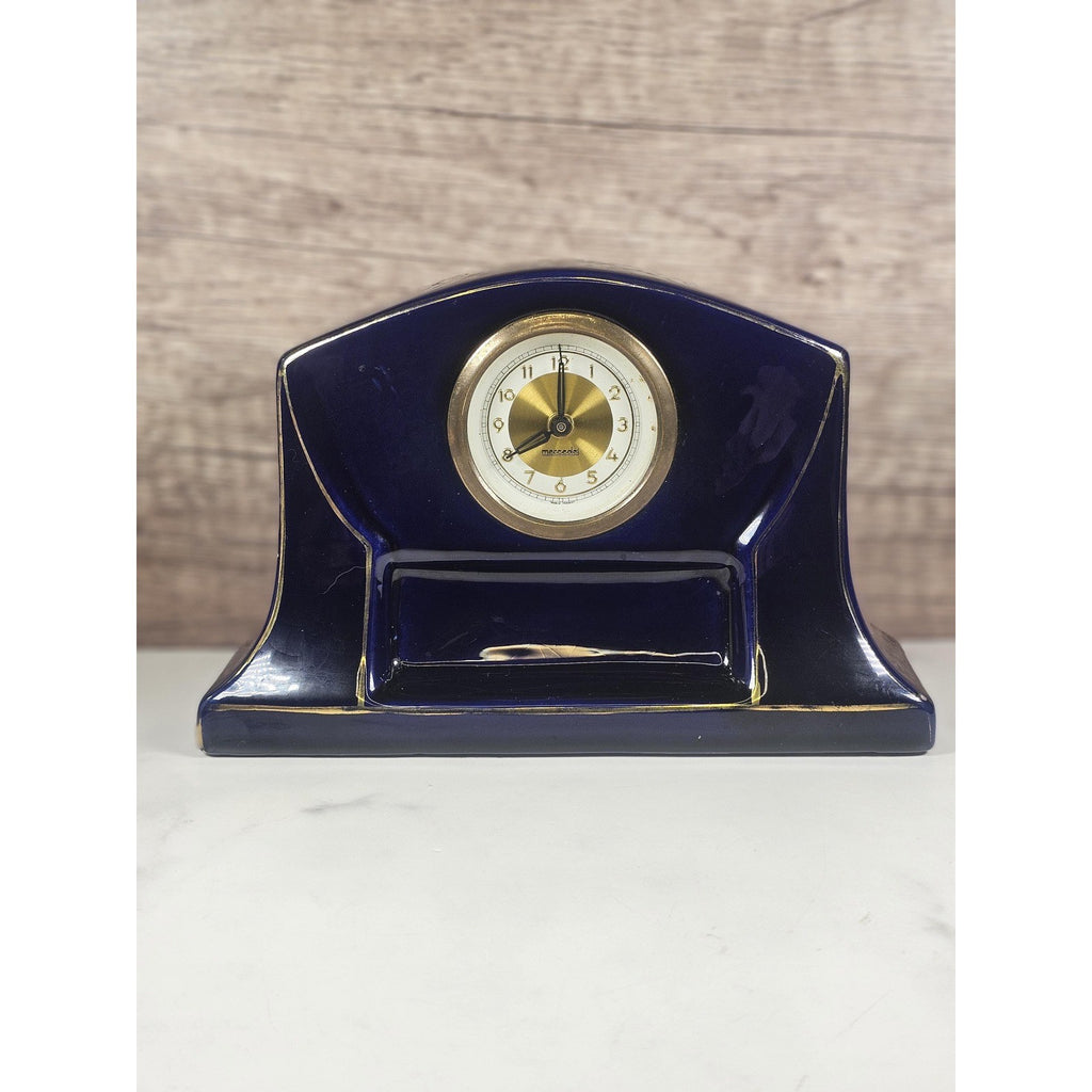 Mercedes Wind Up Clock Germany Blue Ceramic Mantel Clock