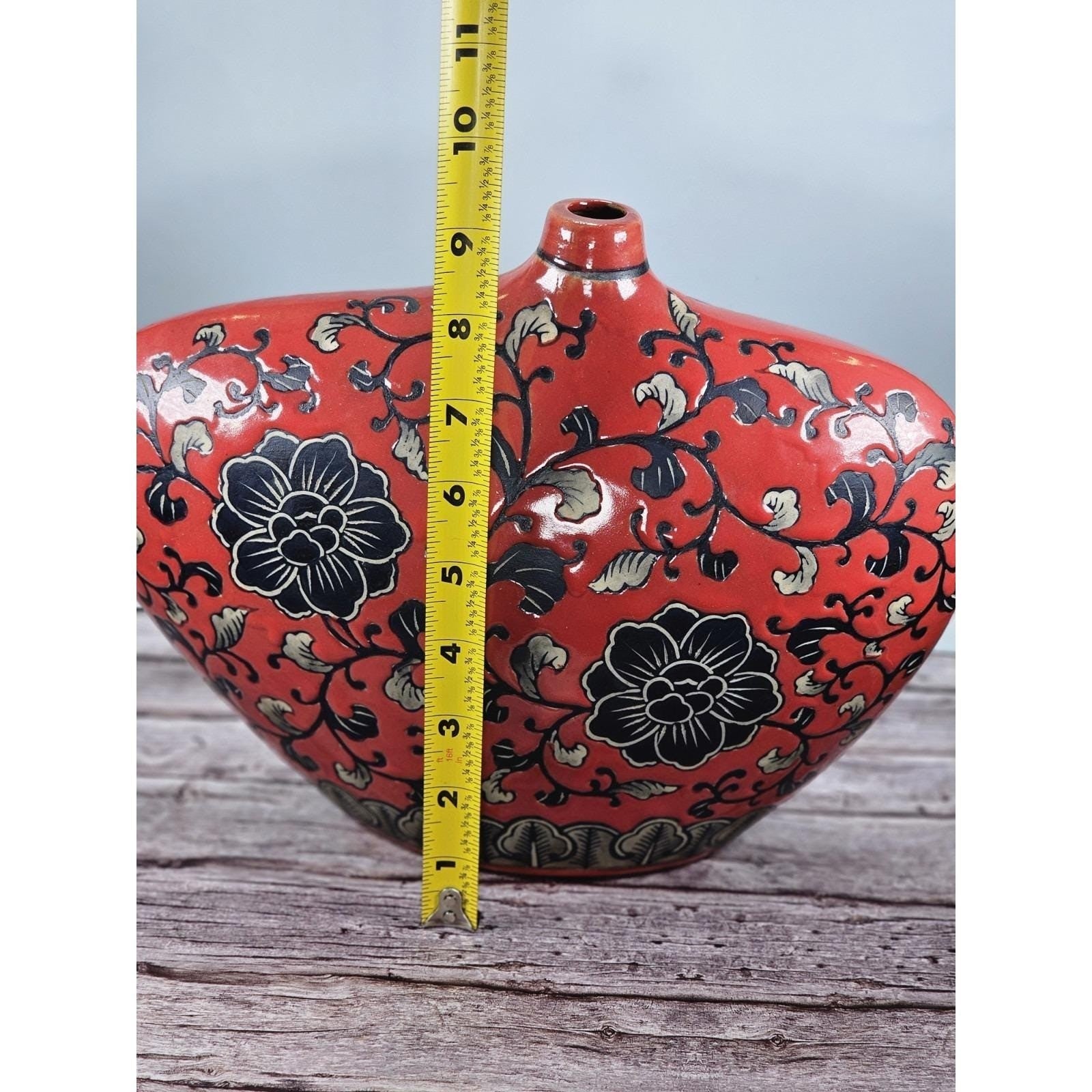 Vintage Persian Style Red Lotus Vase Abstract Floral Decorative Art Vase