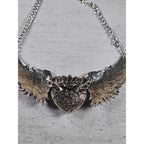 Vintage Winged Heart Rhinestone Necklace Silver Tone Statement