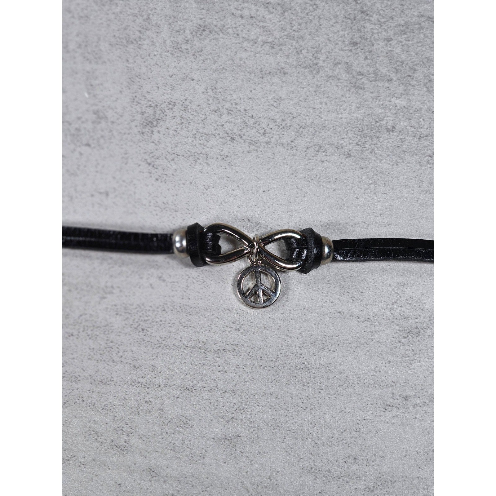 Vintage Peace Charm Bracelet Black Cord Infinity Small Size