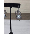 Vintage Feather Dangle Earrings White Cabochon Boho Drop