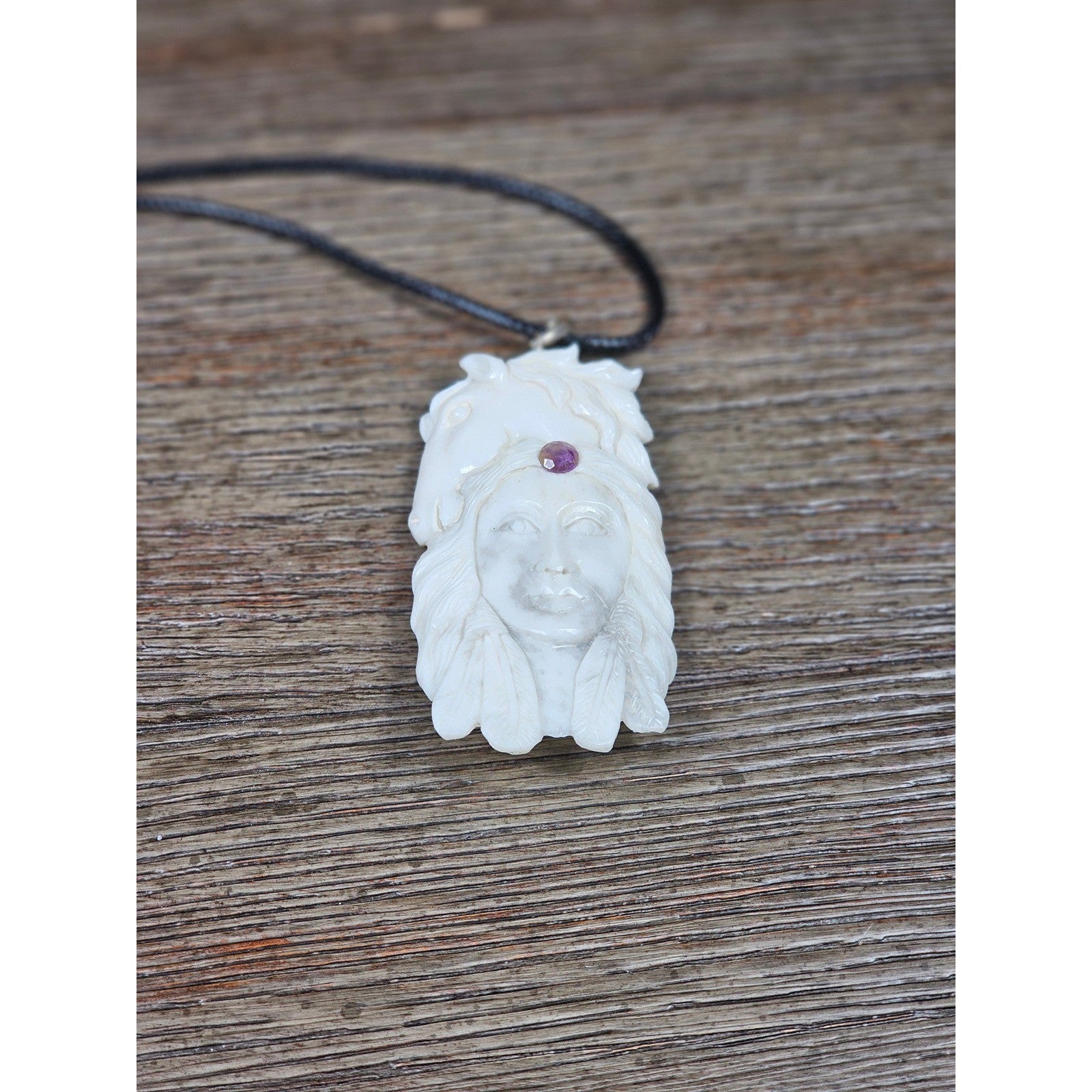 Vintage Buffalo Bone Carved Pendant Necklace Native Style 2.5 Inch