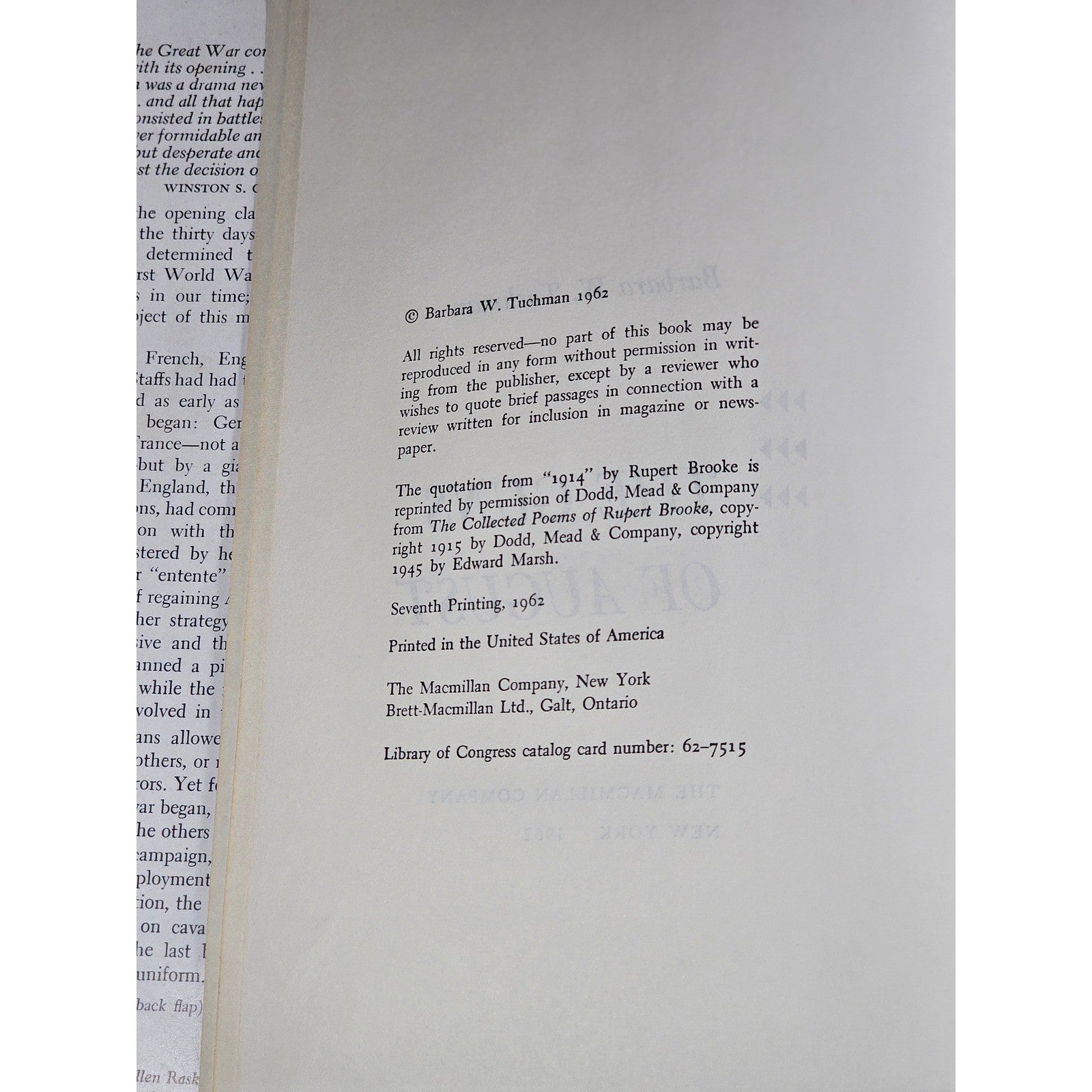 The Guns of August 1962 HC Barbara Tuchman WWII History