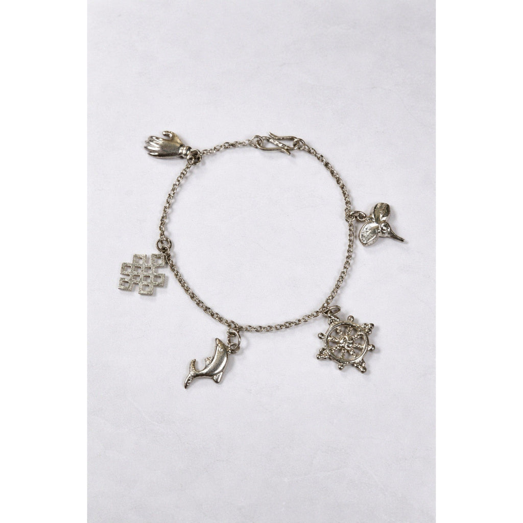 Vintage Silver Charm Bracelet Dolphin Clover Nautical Theme