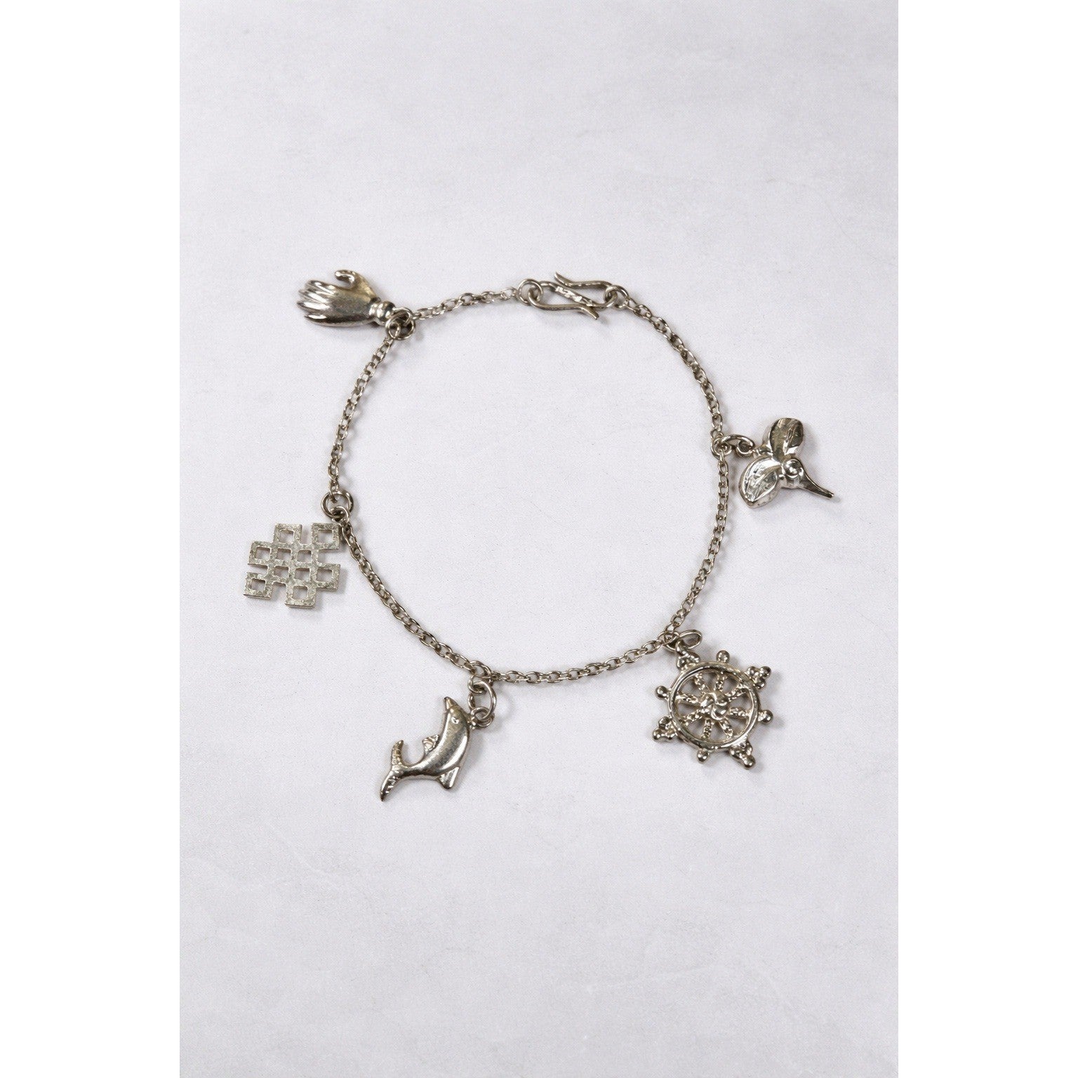 Vintage Silver Charm Bracelet Dolphin Clover Nautical Theme