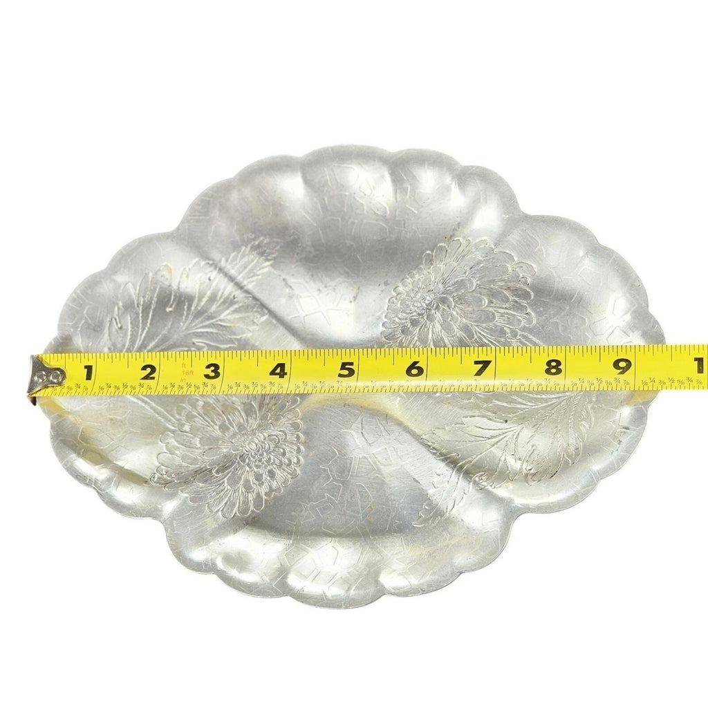 Vintage Forman Etched Aluminum Tray Oval Floral Sectioned Serving Tray 9.5"