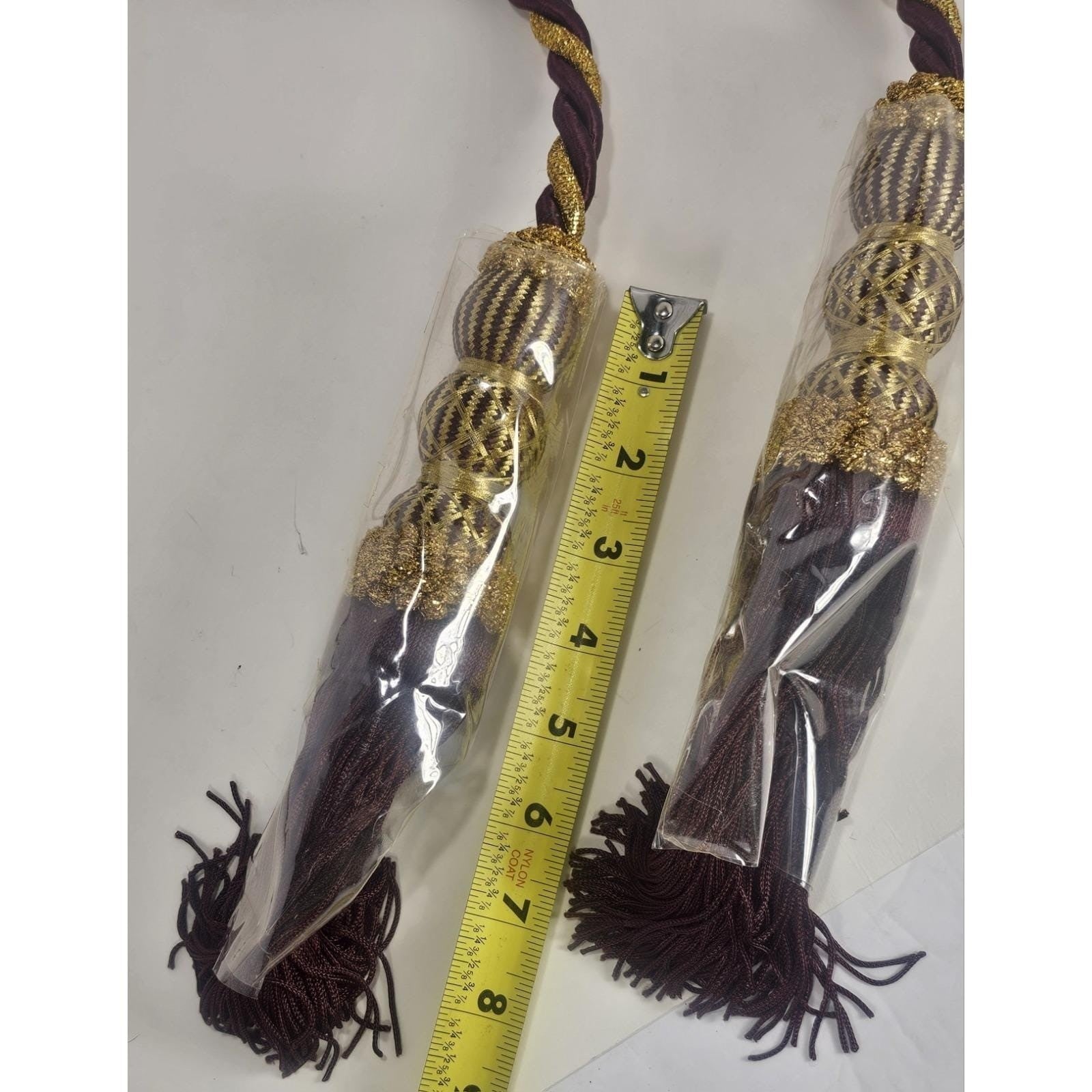 Vintage Maroon Gold Curtain Tiebacks 6ft Decorative Tassel Rope Pair