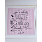 Vintage French Café Framed Art Print Pink Bistro Illustration 13x13